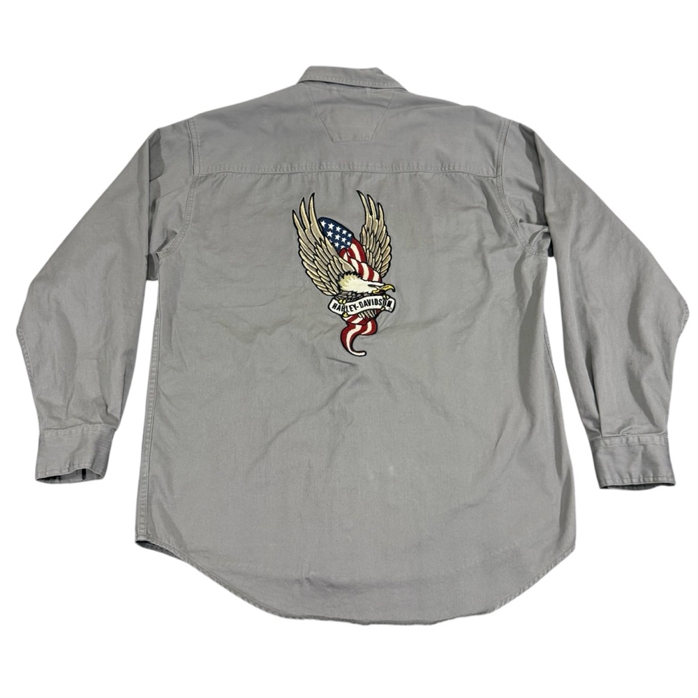 Harley-Davidson Gray Men’s Size Medium Sleeve Shop Shirt Eagle Patch Cotton